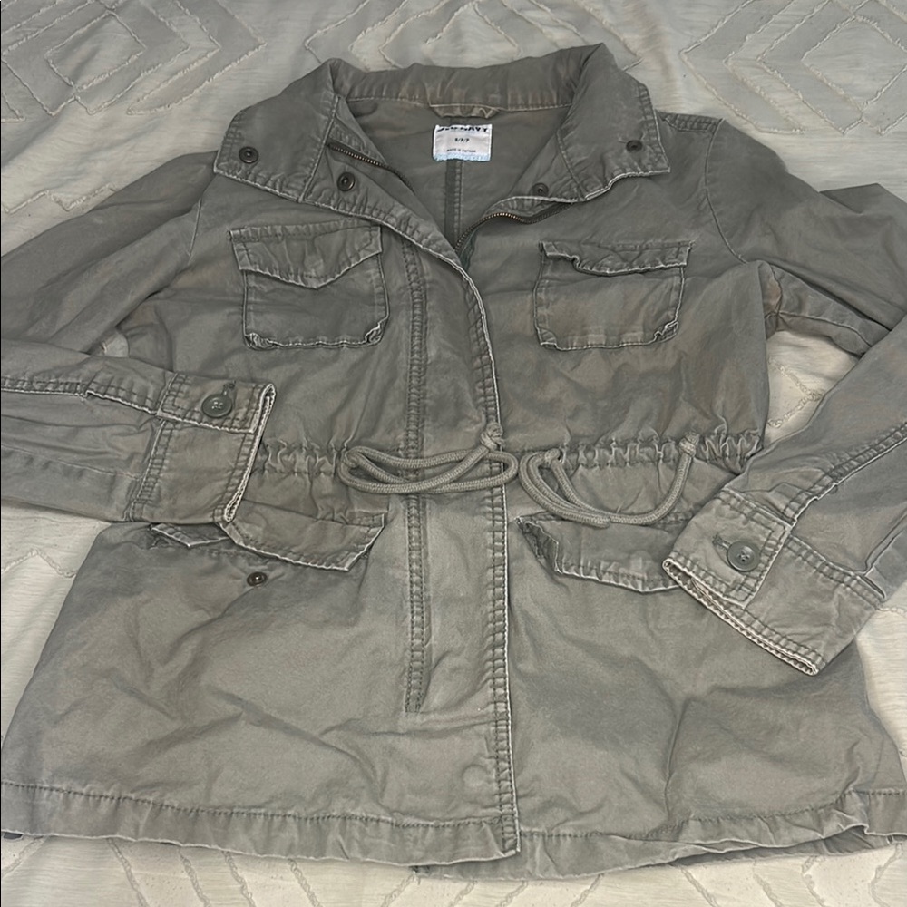 Old Navy Gray Utility Jacket with Adjustable Waist